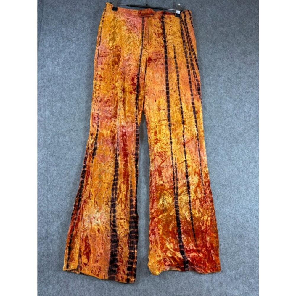 VTG 70s Disco Velvet Flare Wide Leg Pants womens S/M Animal Print Indie Rayon